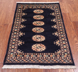 Navy Blue Bokhara Hand Knotted Wool Rug - 2' 0" X 3' 1"