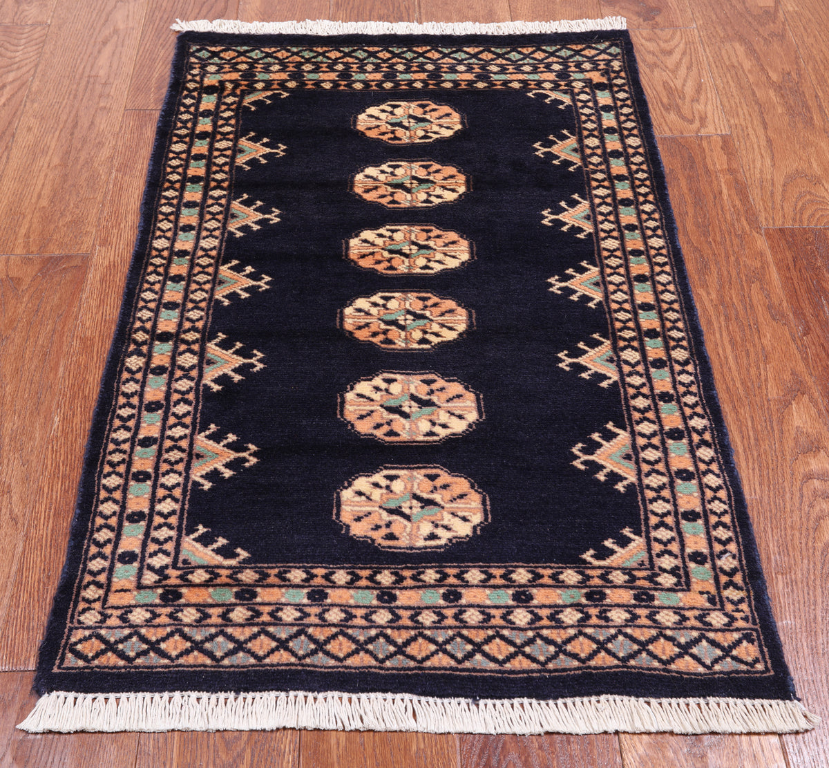 Navy Blue Bokhara Hand Knotted Wool Rug - 2' 0" X 3' 1"