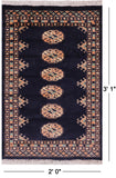 Navy Blue Bokhara Hand Knotted Wool Rug - 2' 0" X 3' 1"