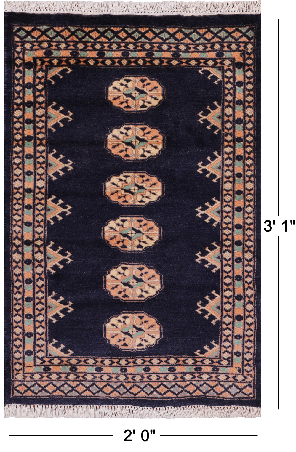 Navy Blue Bokhara Hand Knotted Wool Rug - 2' 0" X 3' 1"