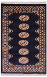 Navy Blue Bokhara Hand Knotted Wool Rug - 2' 0" X 3' 1"