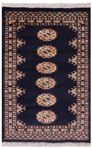 Navy Blue Bokhara Hand Knotted Wool Rug - 2' 0" X 3' 1"