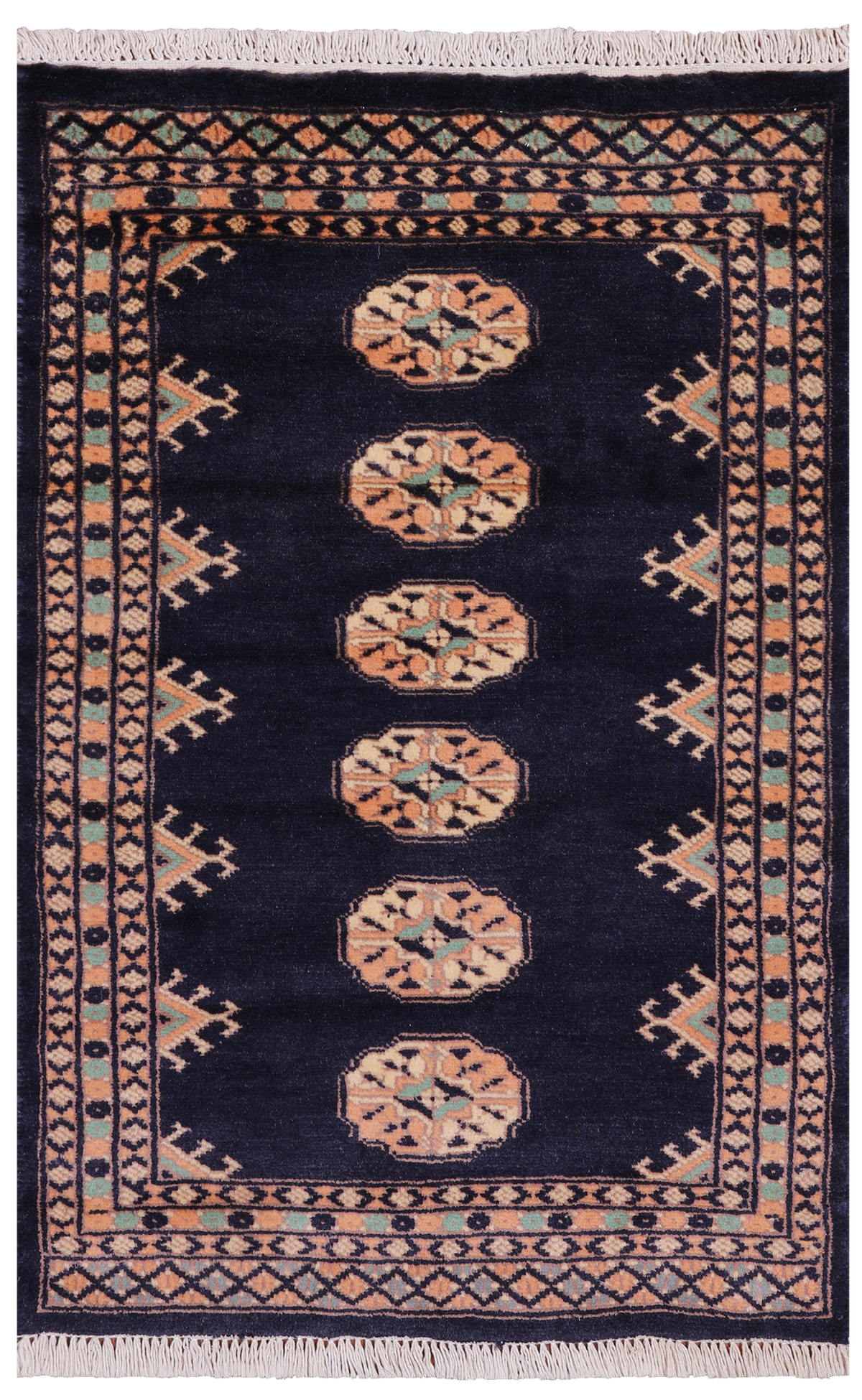 Navy Blue Bokhara Hand Knotted Wool Rug - 2' 0" X 3' 1"