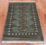 Green Bokhara Hand Knotted Wool Rug - 2' 0" X 3' 2"