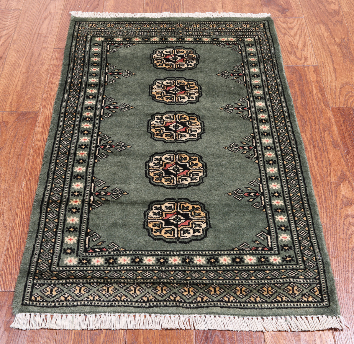 Green Bokhara Hand Knotted Wool Rug - 2' 0" X 3' 2"