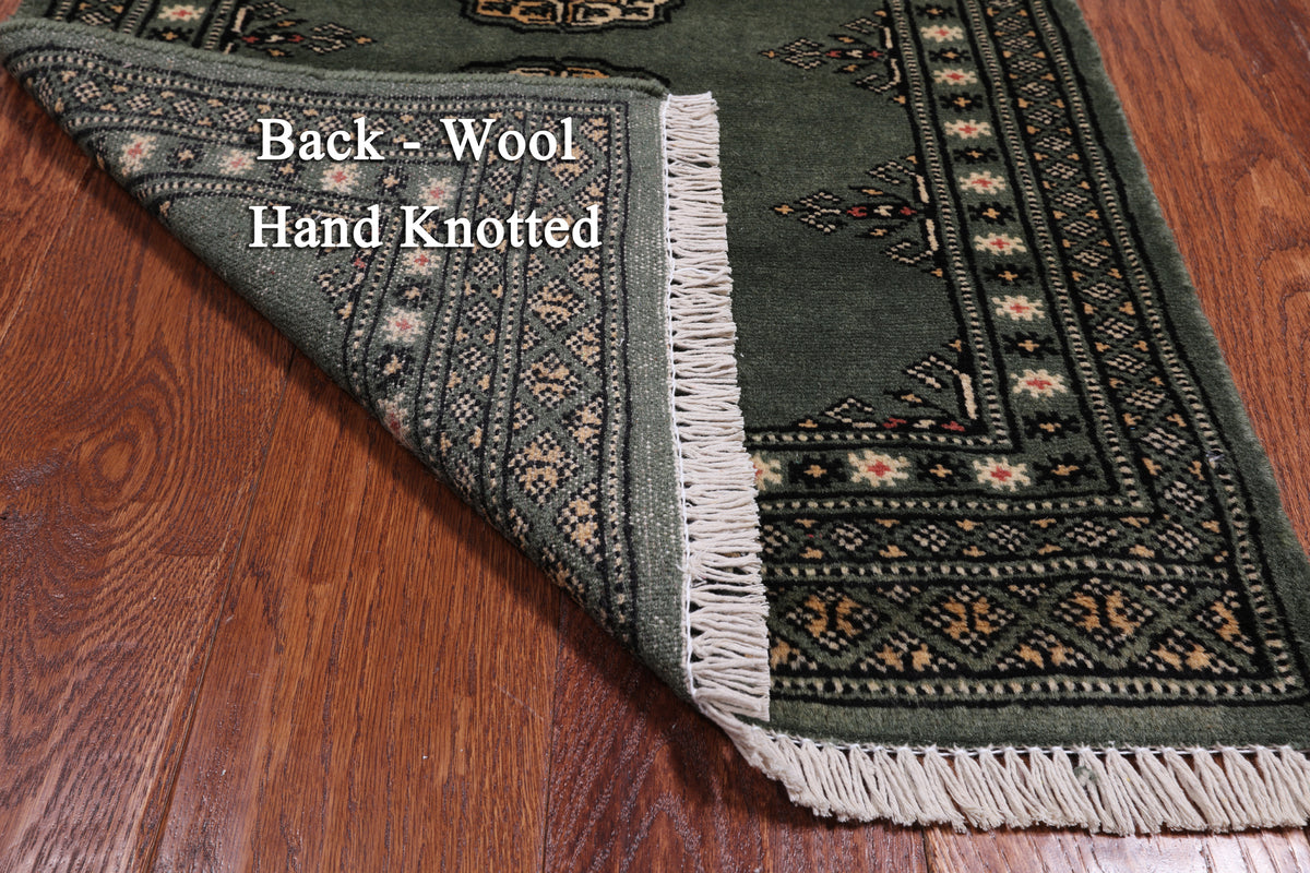 Green Bokhara Hand Knotted Wool Rug - 2' 0" X 3' 2"