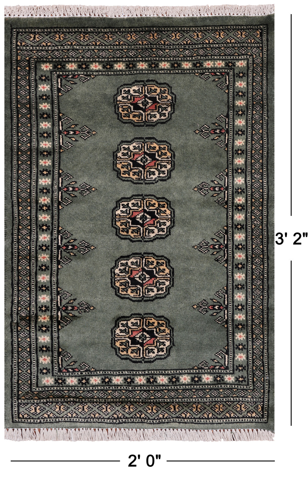 Green Bokhara Hand Knotted Wool Rug - 2' 0" X 3' 2"