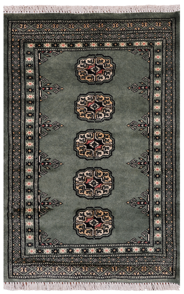 Green Bokhara Hand Knotted Wool Rug - 2' 0" X 3' 2"