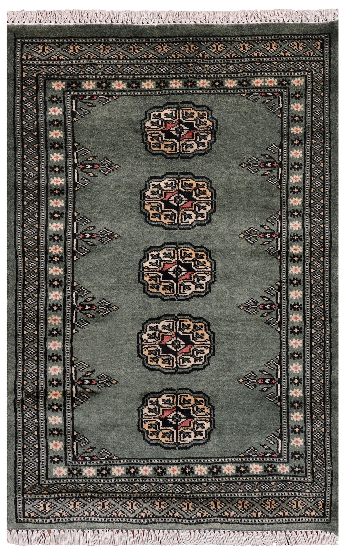 Green Bokhara Hand Knotted Wool Rug - 2' 0" X 3' 2"