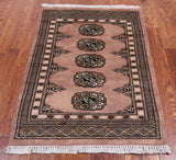 Light Brown Bokhara Handmade Wool Rug - 2' 0" X 3' 0"
