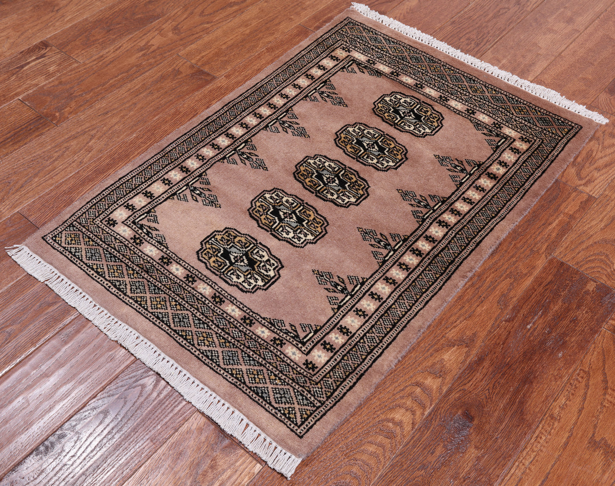 Light Brown Bokhara Handmade Wool Rug - 2' 0" X 3' 0"