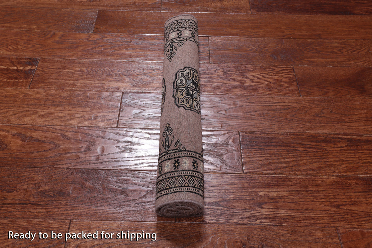 Light Brown Bokhara Handmade Wool Rug - 2' 0" X 3' 0"