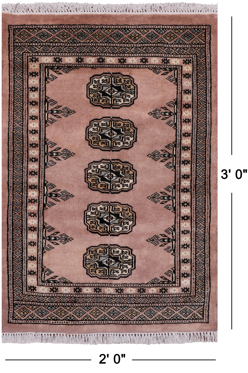 Light Brown Bokhara Handmade Wool Rug - 2' 0" X 3' 0"