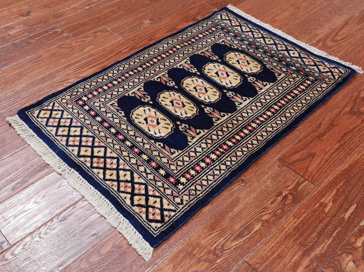 Navy Blue Bokhara Hand Knotted Wool Rug - 2' 0" X 3' 1"
