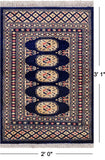 Navy Blue Bokhara Hand Knotted Wool Rug - 2' 0" X 3' 1"