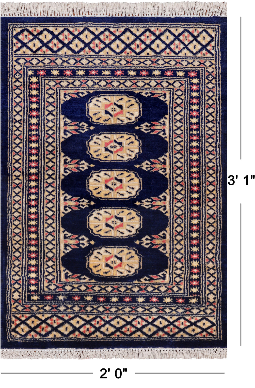 Navy Blue Bokhara Hand Knotted Wool Rug - 2' 0" X 3' 1"