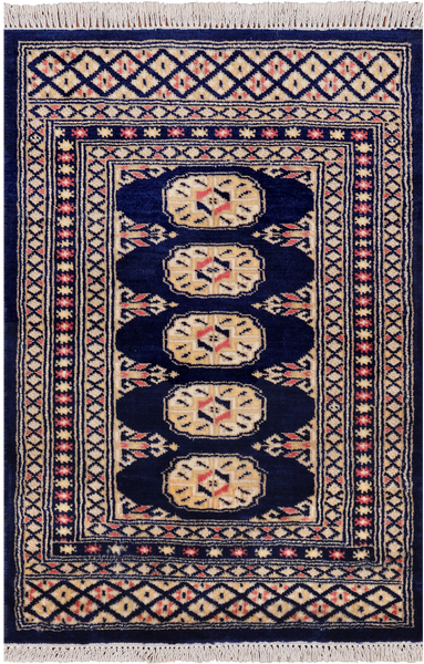 Navy Blue Bokhara Hand Knotted Wool Rug - 2' 0" X 3' 1"