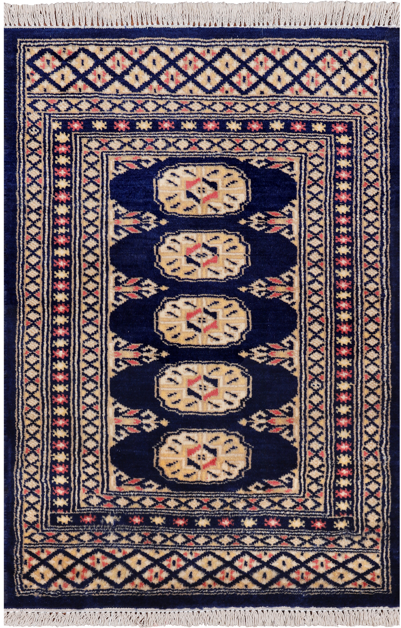 Navy Blue Bokhara Hand Knotted Wool Rug - 2' 0" X 3' 1"