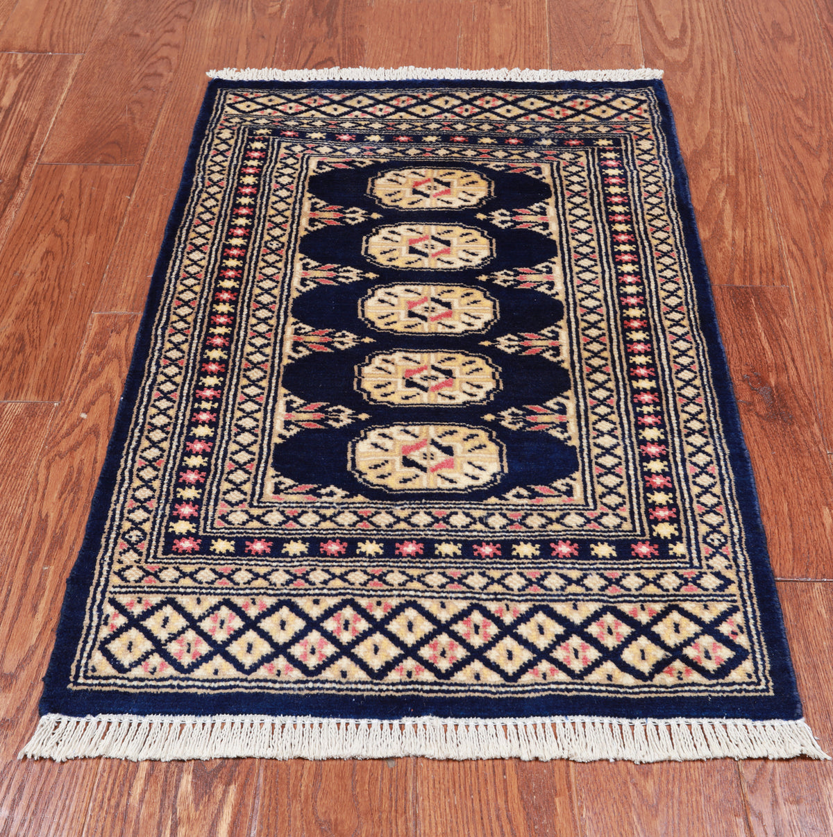 Navy Blue Bokhara Hand Knotted Wool Rug - 2' 0" X 3' 1"