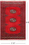 Red Bokhara Hand Knotted Wool Rug - 1' 11" X 3' 0"