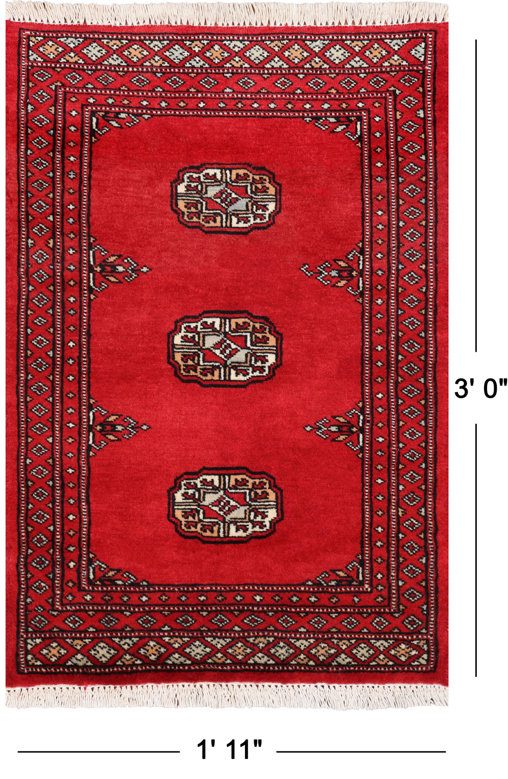 Red Bokhara Hand Knotted Wool Rug - 1' 11" X 3' 0"