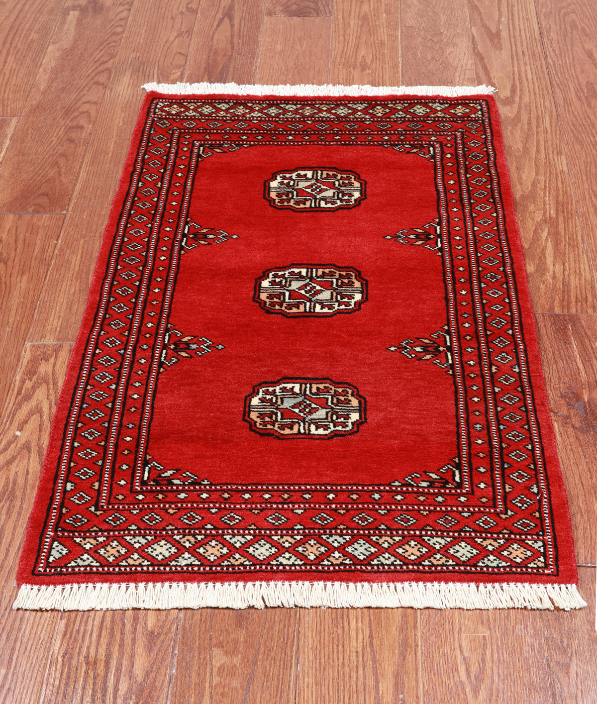 Red Bokhara Hand Knotted Wool Rug - 1' 11" X 3' 0"