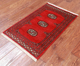 Red Bokhara Hand Knotted Wool Rug - 1' 11" X 3' 0"