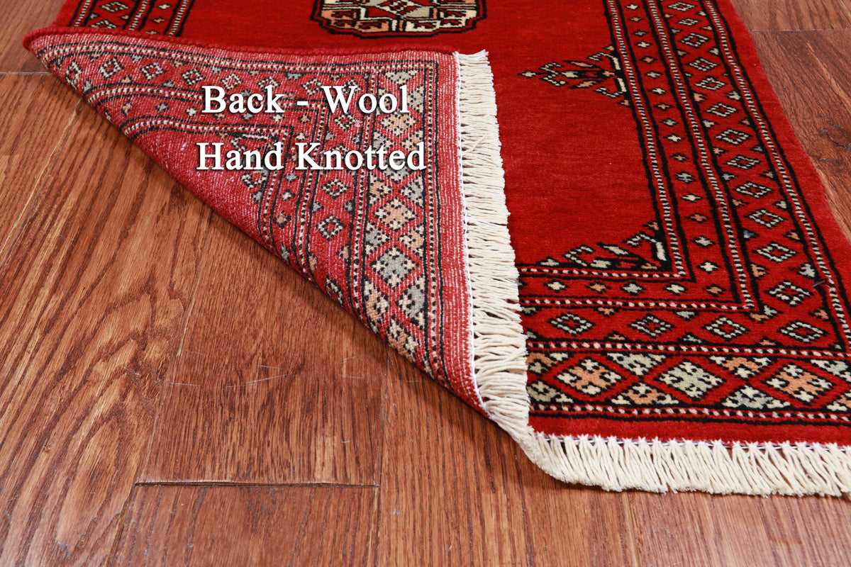Red Bokhara Hand Knotted Wool Rug - 1' 11" X 3' 0"
