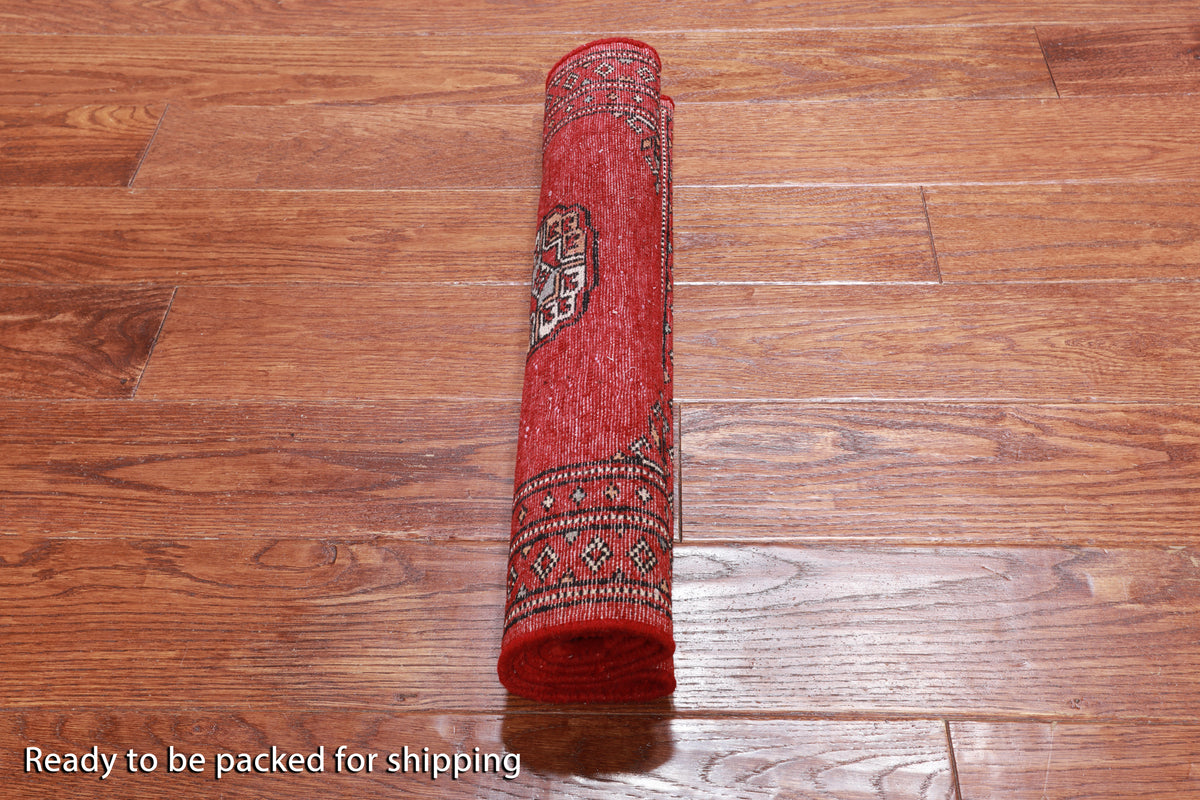 Red Bokhara Hand Knotted Wool Rug - 1' 11" X 3' 0"