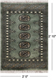 Green Bokhara Hand Knotted Wool Rug - 2' 0" X 2' 10"