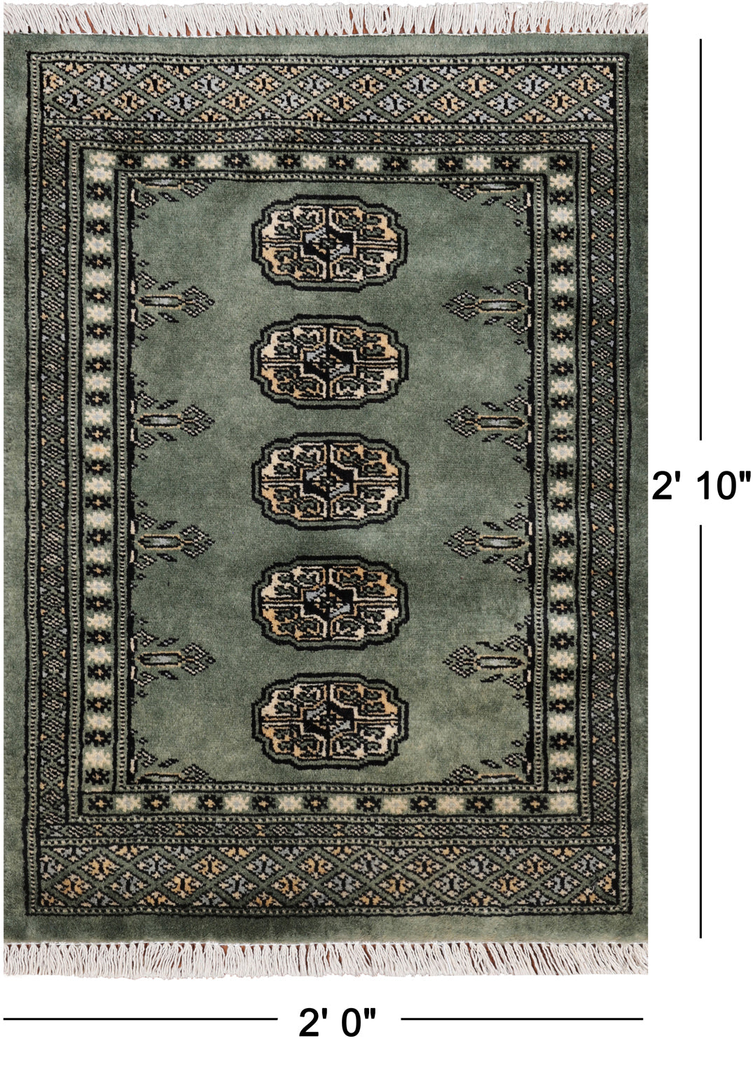 Green Bokhara Hand Knotted Wool Rug - 2' 0" X 2' 10"