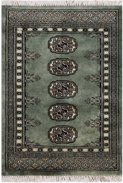 Green Bokhara Hand Knotted Wool Rug - 2' 0" X 2' 10"