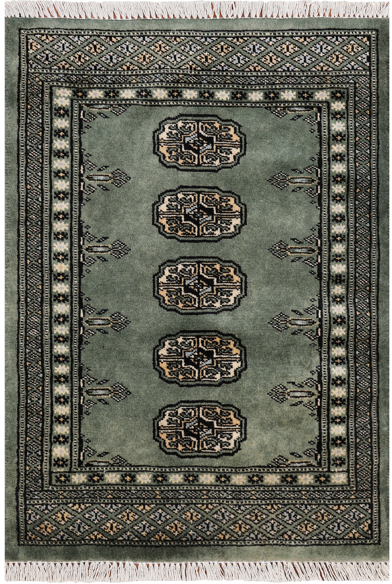 Green Bokhara Hand Knotted Wool Rug - 2' 0" X 2' 10"