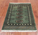 Green Bokhara Hand Knotted Wool Rug - 2' 0" X 2' 10"