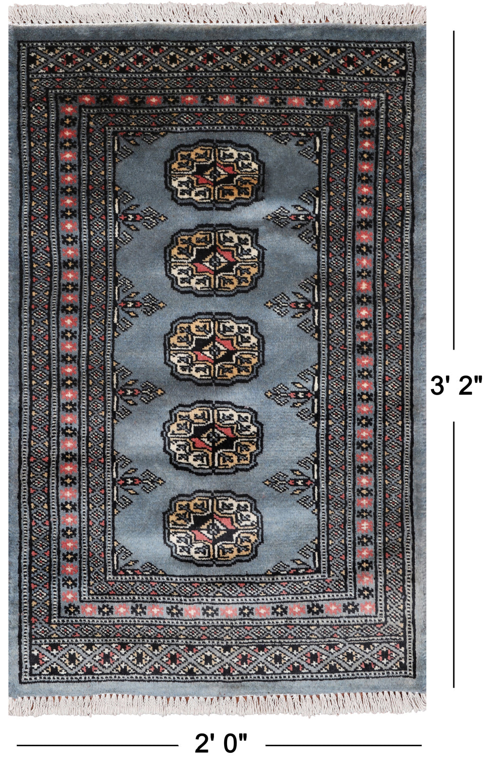 Grey Bokhara Hand-Knotted Wool Rug - 2' 0" X 3' 2"