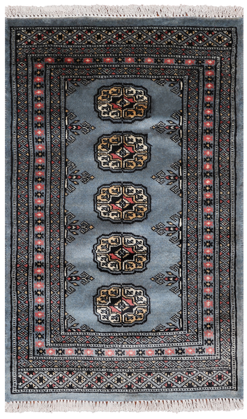 Grey Bokhara Hand-Knotted Wool Rug - 2' 0" X 3' 2"