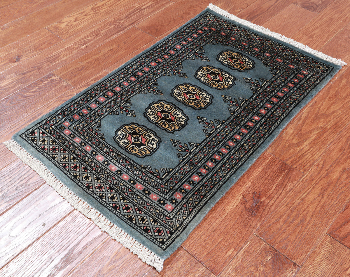 Grey Bokhara Hand-Knotted Wool Rug - 2' 0" X 3' 2"