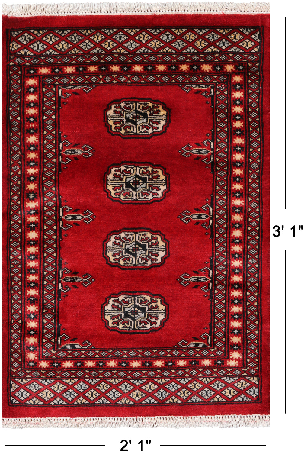 Red Bokhara Hand Knotted Wool Rug - 2' 1" X 3' 1"