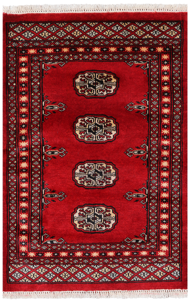 Red Bokhara Hand Knotted Wool Rug - 2' 1" X 3' 1"