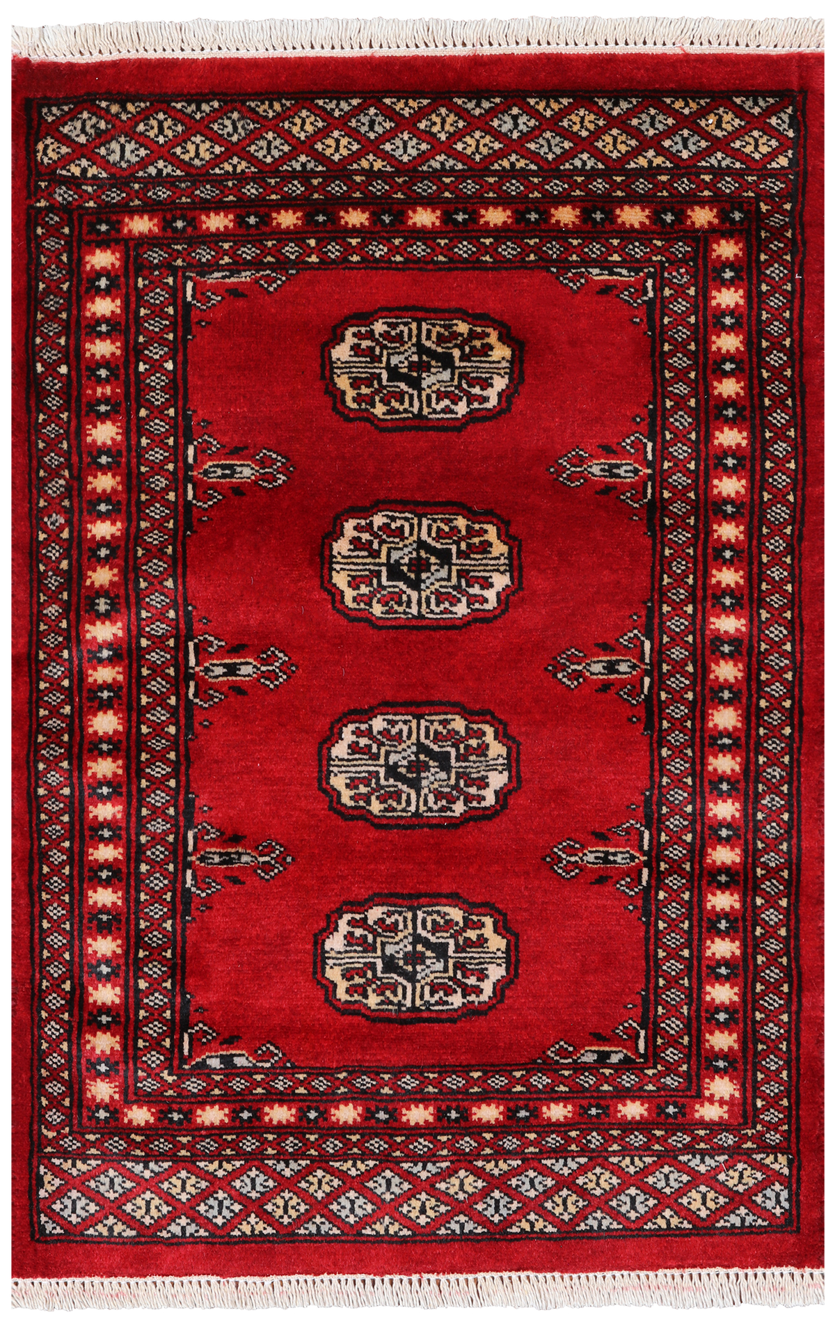 Red Bokhara Hand Knotted Wool Rug - 2' 1" X 3' 1"
