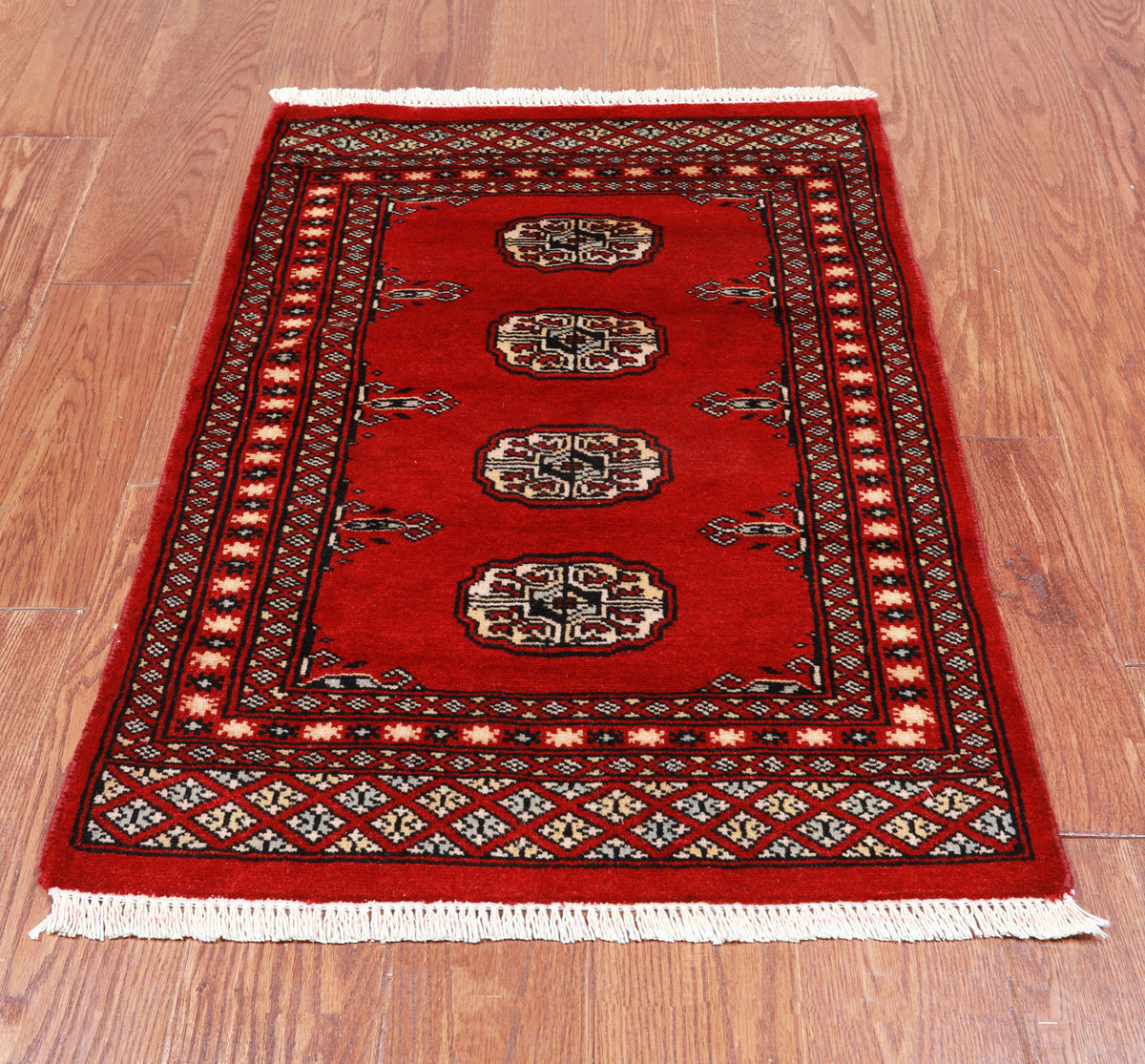 Red Bokhara Hand Knotted Wool Rug - 2' 1" X 3' 1"