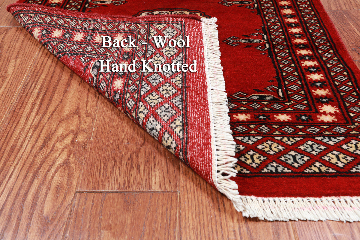 Red Bokhara Hand Knotted Wool Rug - 2' 1" X 3' 1"