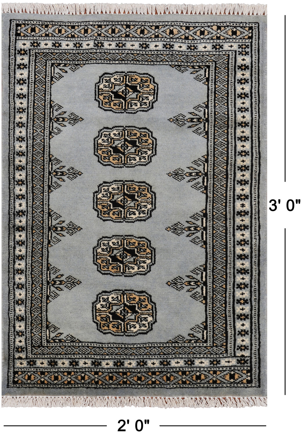 Grey Bokhara Handmade Wool Rug - 2' 0" X 3' 0"