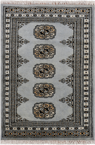 Grey Bokhara Handmade Wool Rug - 2' 0" X 3' 0"