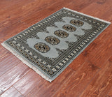 Grey Bokhara Handmade Wool Rug - 2' 0" X 3' 0"
