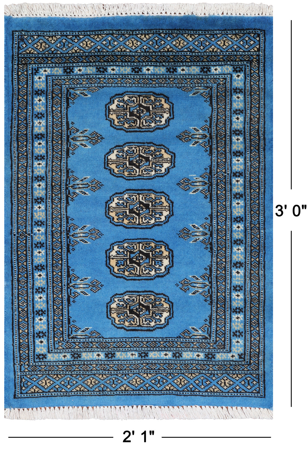 Blue Bokhara Handmade Wool Rug - 2' 1" X 3' 0"