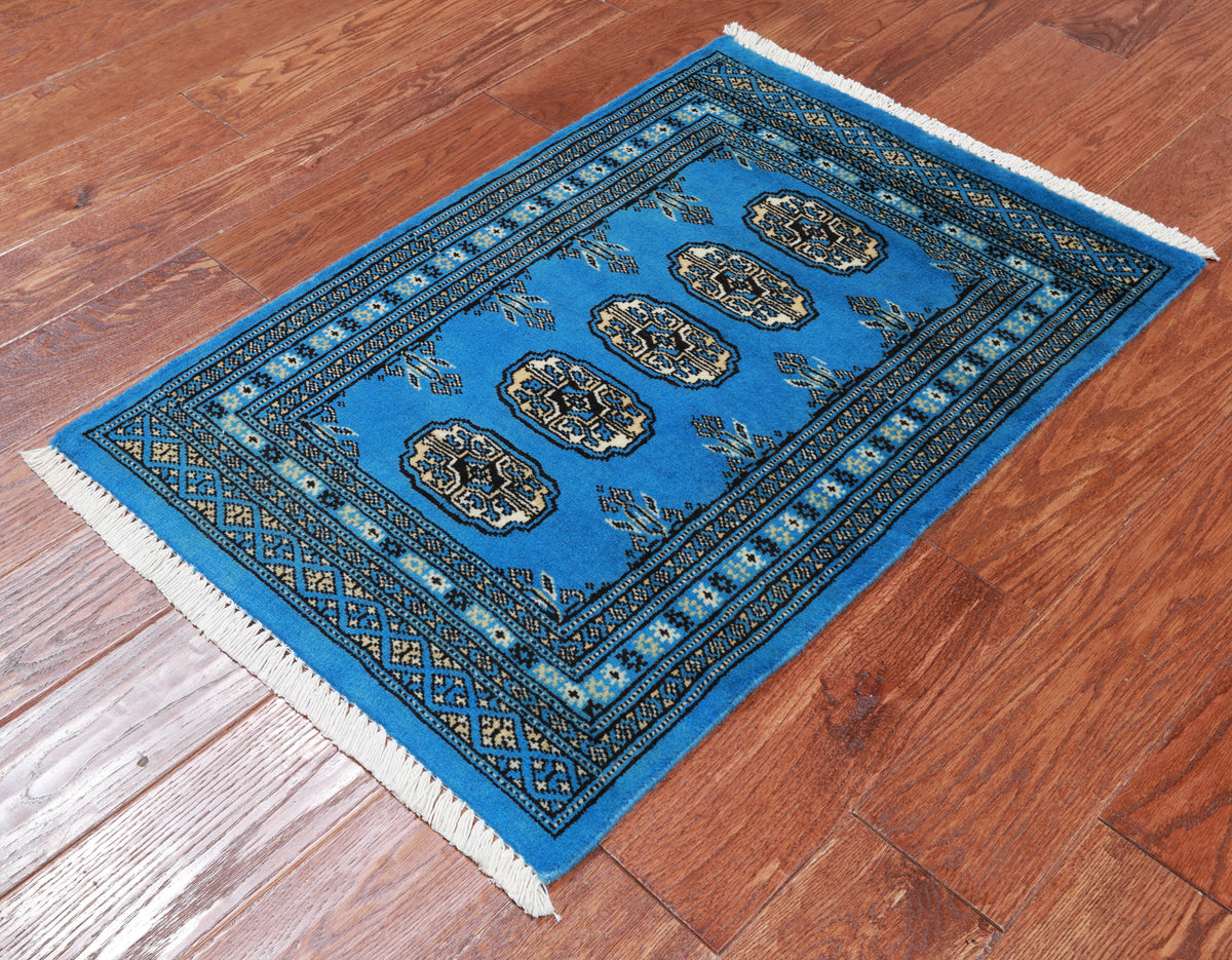 Blue Bokhara Handmade Wool Rug - 2' 1" X 3' 0"