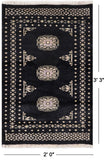 Black Bokhara Hand-Knotted Wool Rug - 2' 0" X 3' 3"