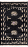 Black Bokhara Hand-Knotted Wool Rug - 2' 0" X 3' 3"