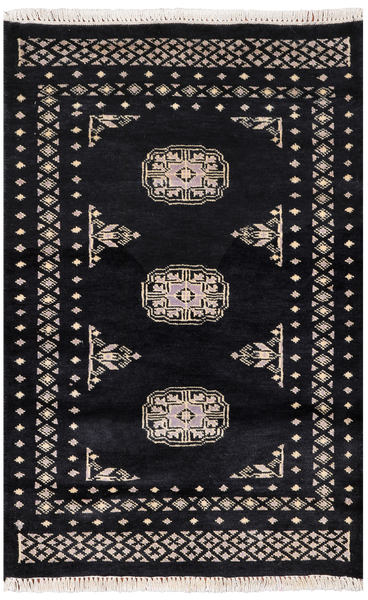 Black Bokhara Hand-Knotted Wool Rug - 2' 0" X 3' 3"